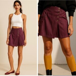 FBC Studio Organic Cotton Burgundy Mini Skirt | Bohemian Mediterranean Skirt S/M